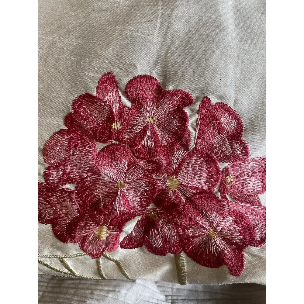 Vintage Satin Embroidered Floral Hummingbird Cottagecore Accent Pillow 17
